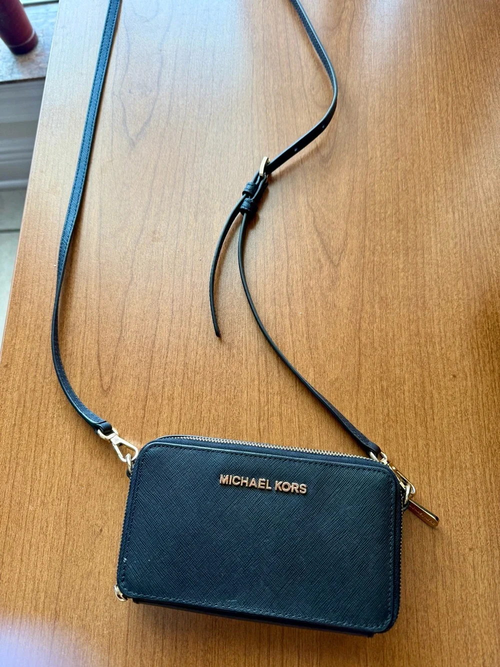 Michael Kors Black Saffiano Crossbody with Gold Hardware
